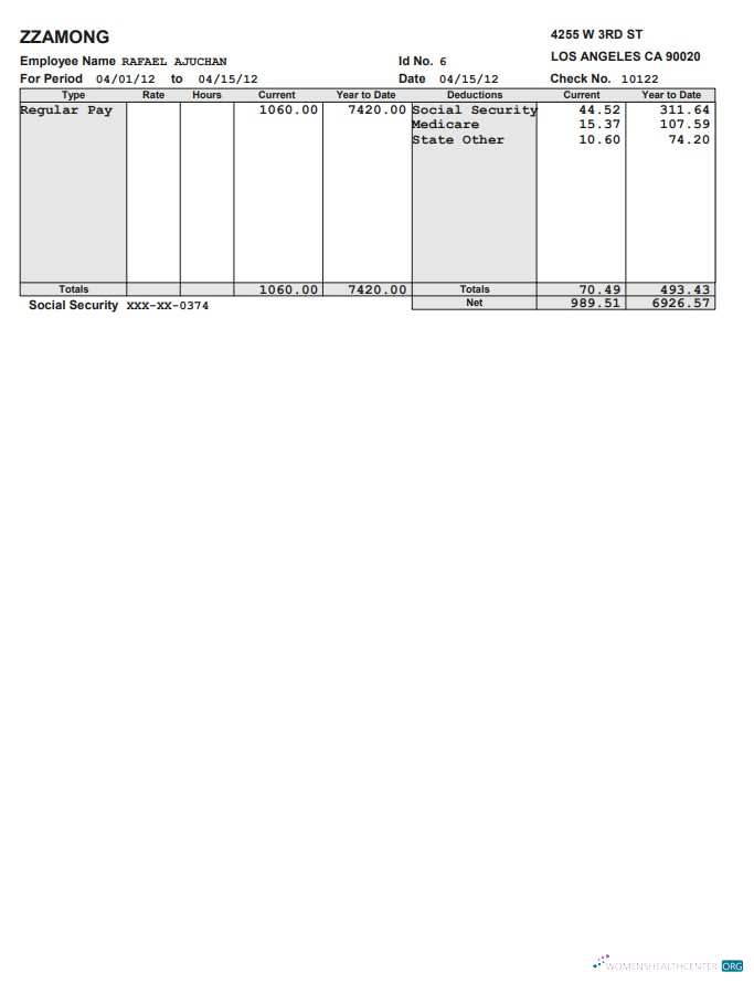 Download Zzamong company pay stub in PDF and Word format Photoshop template